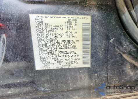 2009 Nissan Titan Xe z USA, uszkodzony, nr VIN 1N6BA07D79N305295